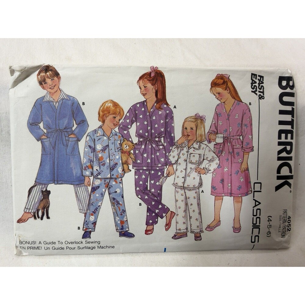 Butterick 4052 Kids Robe Pajamas Sewing Pattern Sizes 4-6 Uncut FF